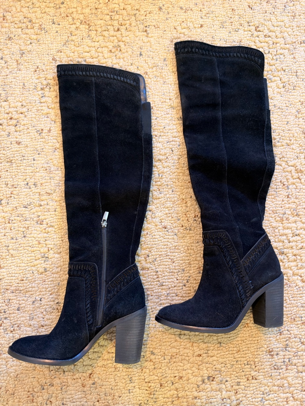 Vince Camuto Black Suede Over-the-Knee Block Heel Boots